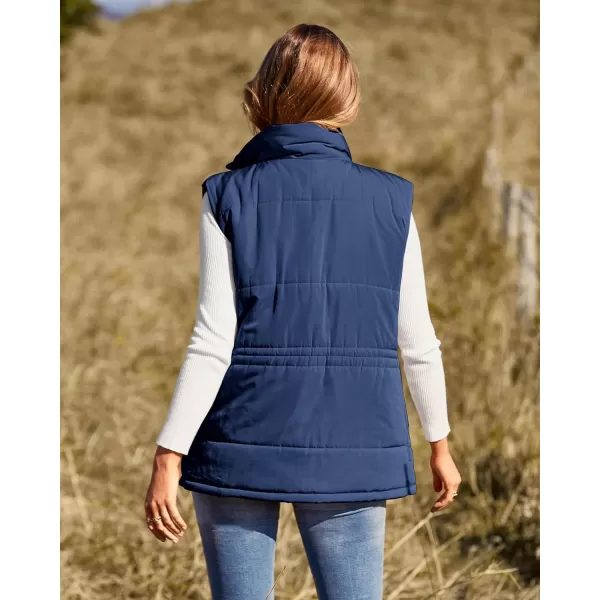 imageBTFBM Womens Casual Outerwear Vest Button Down Zip Up Padded Gilet Drawstring Sleeveless Jackets Coats with PocketsSolid Navy