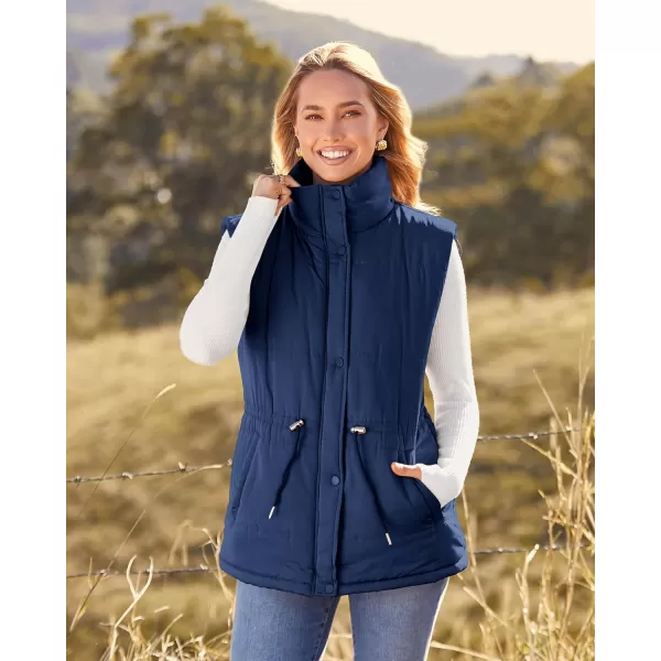 imageBTFBM Womens Casual Outerwear Vest Button Down Zip Up Padded Gilet Drawstring Sleeveless Jackets Coats with PocketsSolid Navy