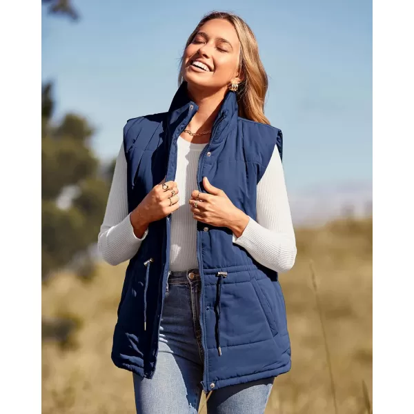 imageBTFBM Womens Casual Outerwear Vest Button Down Zip Up Padded Gilet Drawstring Sleeveless Jackets Coats with PocketsSolid Navy