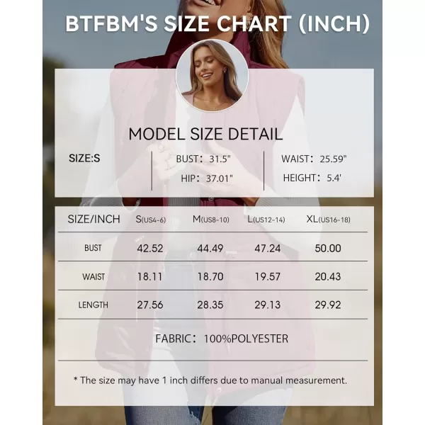 imageBTFBM Womens Casual Outerwear Vest Button Down Zip Up Padded Gilet Drawstring Sleeveless Jackets Coats with PocketsSolid Wine Red