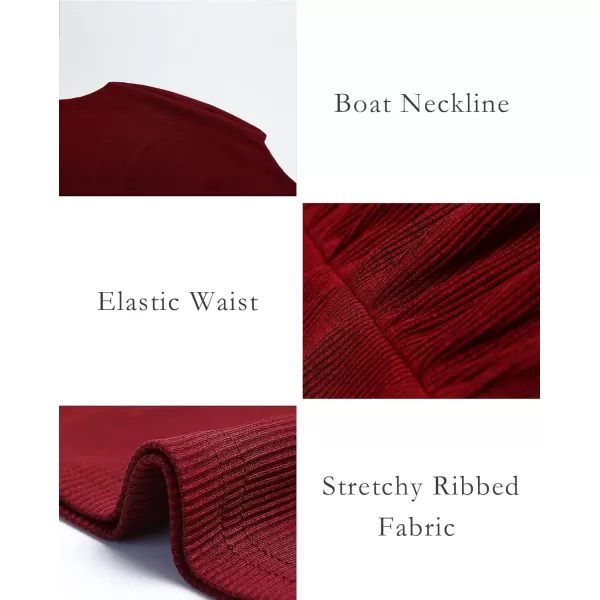 imageBTFBM Womens Casual Party Dresses 2023 Summer Spring Off The Shoulder Short Sleeve Slim Ribbed Knit Midi Bodycon DressSolid Wine Red