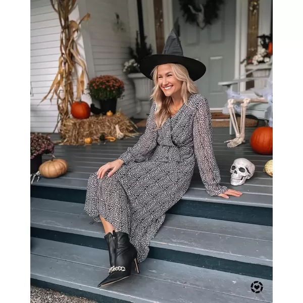imageBTFBM Womens Casual Party Summer Fall Dresses 2023 Long Sleeve Wrap V Neck Swiss Dot Swing ALine Maxi Dress with BeltBlack