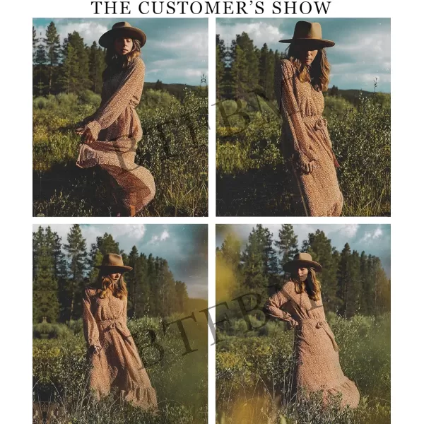 imageBTFBM Womens Casual Party Summer Fall Dresses 2023 Long Sleeve Wrap V Neck Swiss Dot Swing ALine Maxi Dress with BeltCoffee