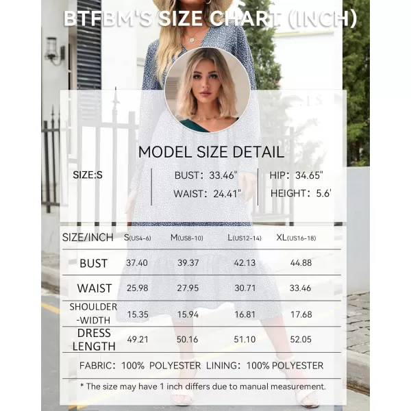 imageBTFBM Womens Casual Party Summer Fall Dresses 2023 Long Sleeve Wrap V Neck Swiss Dot Swing ALine Maxi Dress with BeltDark Blue