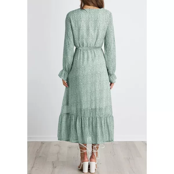 imageBTFBM Womens Casual Party Summer Fall Dresses 2023 Long Sleeve Wrap V Neck Swiss Dot Swing ALine Maxi Dress with BeltGreen
