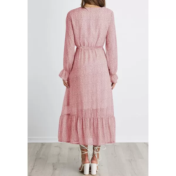 imageBTFBM Womens Casual Party Summer Fall Dresses 2023 Long Sleeve Wrap V Neck Swiss Dot Swing ALine Maxi Dress with BeltPink
