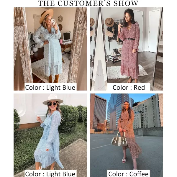 imageBTFBM Womens Casual Party Summer Fall Dresses 2023 Long Sleeve Wrap V Neck Swiss Dot Swing ALine Maxi Dress with BeltPink