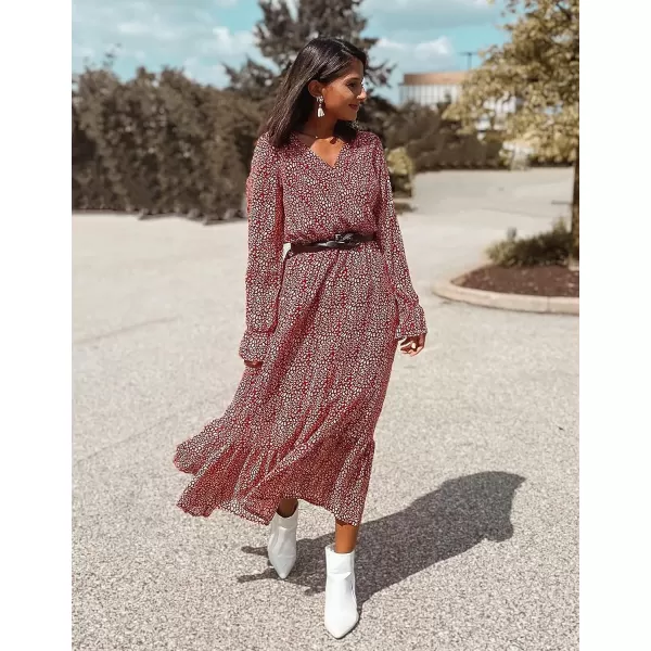 imageBTFBM Womens Casual Party Summer Fall Dresses 2023 Long Sleeve Wrap V Neck Swiss Dot Swing ALine Maxi Dress with BeltRed