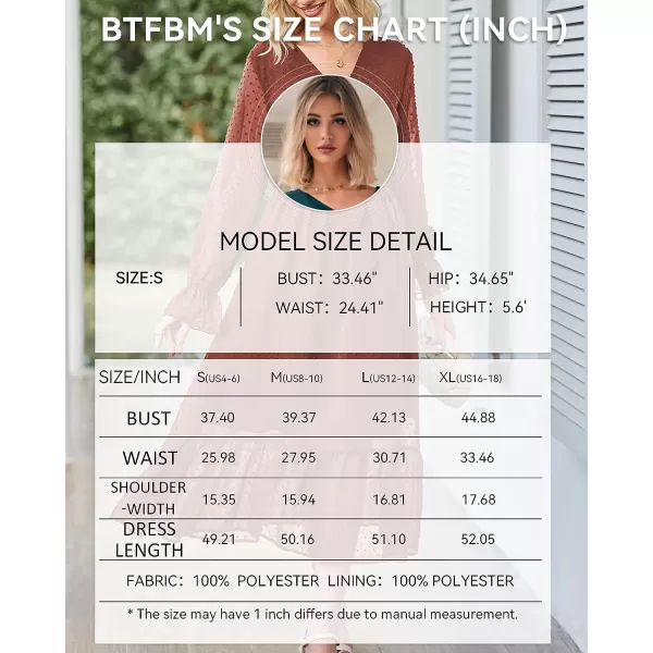 imageBTFBM Womens Casual Party Summer Fall Dresses 2023 Long Sleeve Wrap V Neck Swiss Dot Swing ALine Maxi Dress with BeltSwiss Dot Brown Red