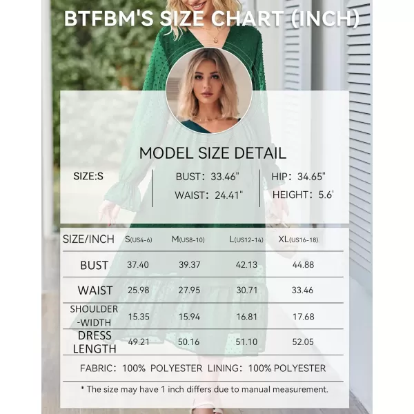imageBTFBM Womens Casual Party Summer Fall Dresses 2023 Long Sleeve Wrap V Neck Swiss Dot Swing ALine Maxi Dress with BeltSwiss Dot Dark Green