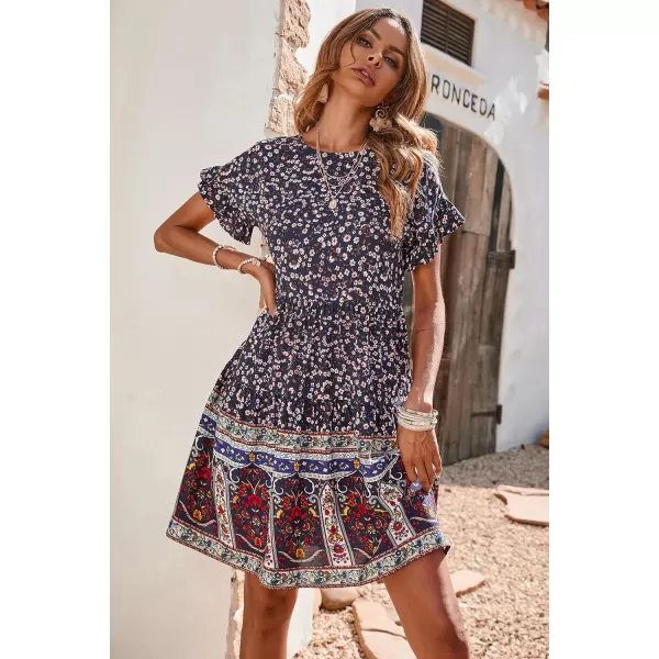 imageBTFBM Womens Casual Short Sleeve Boho Summer Dresses Crewneck Floral Print High Waist Beach Cute Mini Swing Flowy DressBTFBM Womens Casual Short Sleeve Boho Summer Dresses Crewneck Floral Print High Waist Beach Cute Mini Swing Flowy Dress