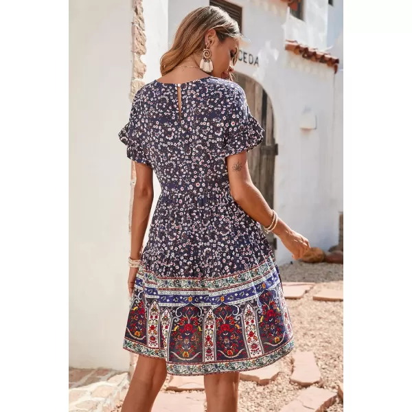 imageBTFBM Womens Casual Short Sleeve Boho Summer Dresses Crewneck Floral Print High Waist Beach Cute Mini Swing Flowy DressBTFBM Womens Casual Short Sleeve Boho Summer Dresses Crewneck Floral Print High Waist Beach Cute Mini Swing Flowy Dress