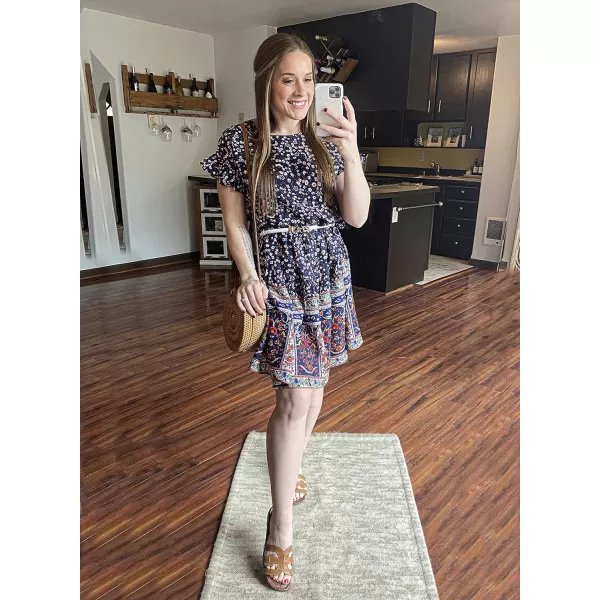 imageBTFBM Womens Casual Short Sleeve Boho Summer Dresses Crewneck Floral Print High Waist Beach Cute Mini Swing Flowy DressBTFBM Womens Casual Short Sleeve Boho Summer Dresses Crewneck Floral Print High Waist Beach Cute Mini Swing Flowy Dress