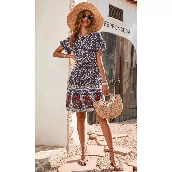 imageBTFBM Womens Casual Short Sleeve Boho Summer Dresses Crewneck Floral Print High Waist Beach Cute Mini Swing Flowy DressBTFBM Womens Casual Short Sleeve Boho Summer Dresses Crewneck Floral Print High Waist Beach Cute Mini Swing Flowy Dress