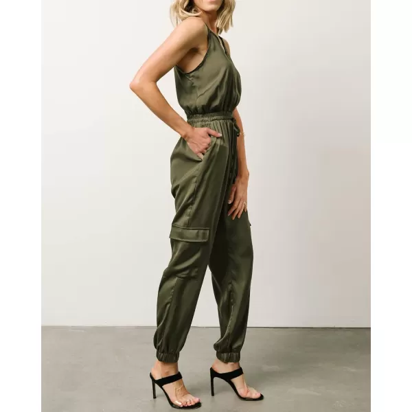 imageBTFBM Womens Casual Sleeveless Adjustable Spaghetti Strap Jumpsuits Summer One Piece Outfits Satin Long Pants RompersSolid Army Green