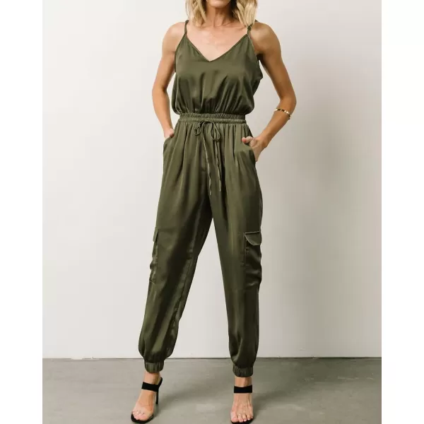 imageBTFBM Womens Casual Sleeveless Adjustable Spaghetti Strap Jumpsuits Summer One Piece Outfits Satin Long Pants RompersSolid Army Green