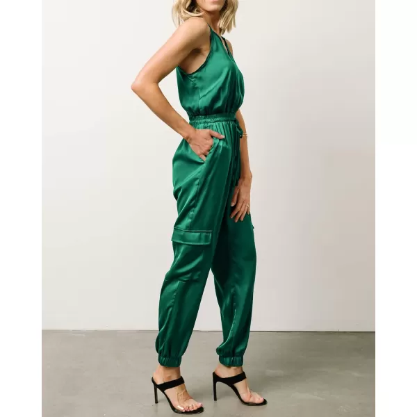imageBTFBM Womens Casual Sleeveless Adjustable Spaghetti Strap Jumpsuits Summer One Piece Outfits Satin Long Pants RompersSolid Dark Green