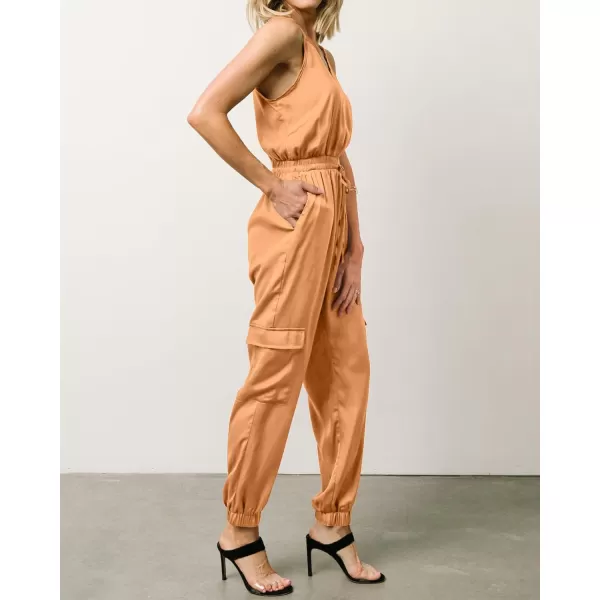 imageBTFBM Womens Casual Sleeveless Adjustable Spaghetti Strap Jumpsuits Summer One Piece Outfits Satin Long Pants RompersSolid Orange