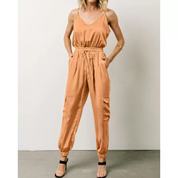 imageBTFBM Womens Casual Sleeveless Adjustable Spaghetti Strap Jumpsuits Summer One Piece Outfits Satin Long Pants RompersSolid Orange