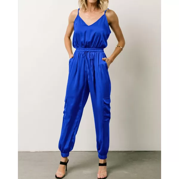 imageBTFBM Womens Casual Sleeveless Adjustable Spaghetti Strap Jumpsuits Summer One Piece Outfits Satin Long Pants RompersSolid Royal Blue