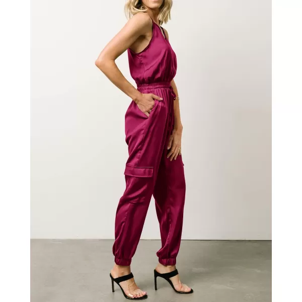 imageBTFBM Womens Casual Sleeveless Adjustable Spaghetti Strap Jumpsuits Summer One Piece Outfits Satin Long Pants RompersSolid Wine Red