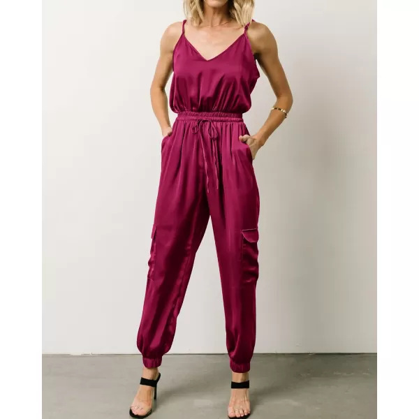 imageBTFBM Womens Casual Sleeveless Adjustable Spaghetti Strap Jumpsuits Summer One Piece Outfits Satin Long Pants RompersSolid Wine Red