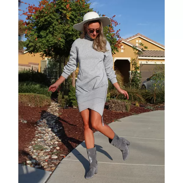 imageBTFBM Womens Casual Sweatshirt Dress Long Sleeve Turtleneck Side Zipper Wrap Hem 2023 Fall Winter Long Pullover DressesSolid Grey