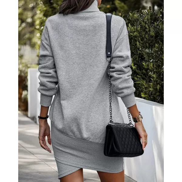 imageBTFBM Womens Casual Sweatshirt Dress Long Sleeve Turtleneck Side Zipper Wrap Hem 2023 Fall Winter Long Pullover DressesSolid Grey