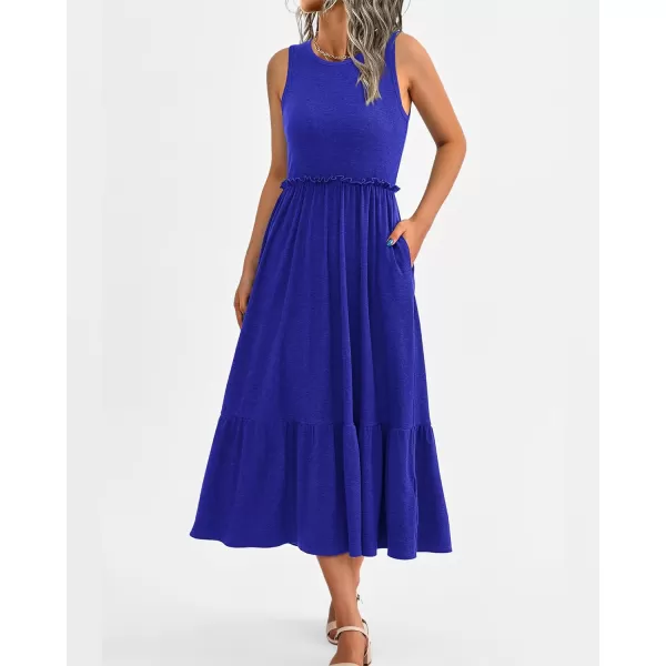 imageBTFBM Womens Casual Tank Dress Crewneck Boho Summer Sleeveless Sundress Ruffle Tiered Cocktail Midi Dresses with PocketsSolid Royal Blue