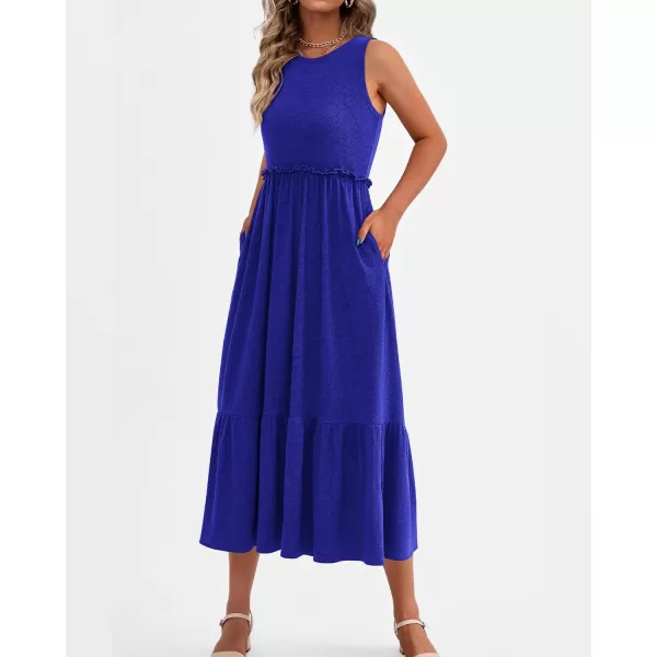 imageBTFBM Womens Casual Tank Dress Crewneck Boho Summer Sleeveless Sundress Ruffle Tiered Cocktail Midi Dresses with PocketsSolid Royal Blue