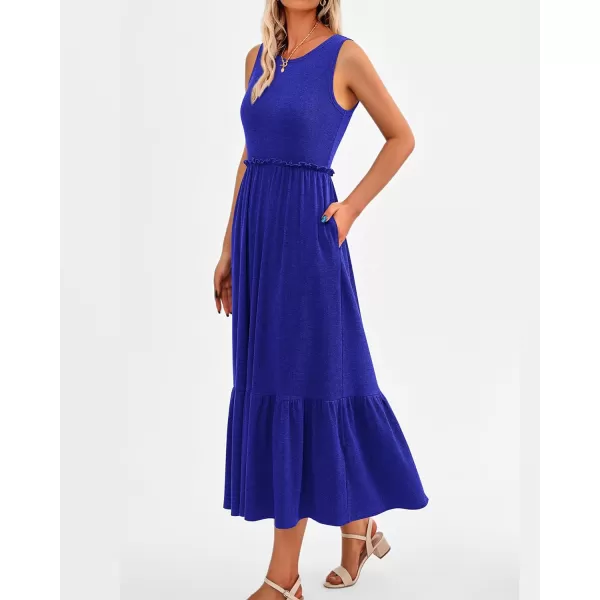imageBTFBM Womens Casual Tank Dress Crewneck Boho Summer Sleeveless Sundress Ruffle Tiered Cocktail Midi Dresses with PocketsSolid Royal Blue