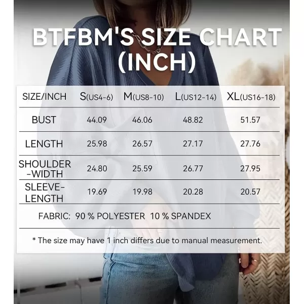 imageBTFBM Womens Casual V Neck Ribbed Knitted Shirts Pullover Tunic Tops Loose Balloon Sleeve Solid Color Blouses TopSolid Blue