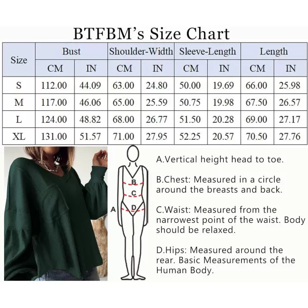 imageBTFBM Womens Casual V Neck Ribbed Knitted Shirts Pullover Tunic Tops Loose Balloon Sleeve Solid Color Blouses TopSolid Dark Green