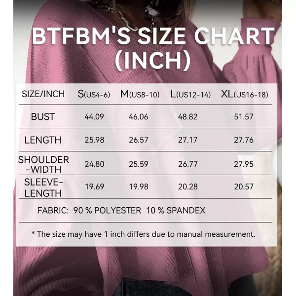 imageBTFBM Womens Casual V Neck Ribbed Knitted Shirts Pullover Tunic Tops Loose Balloon Sleeve Solid Color Blouses TopSolid Dusty Pink