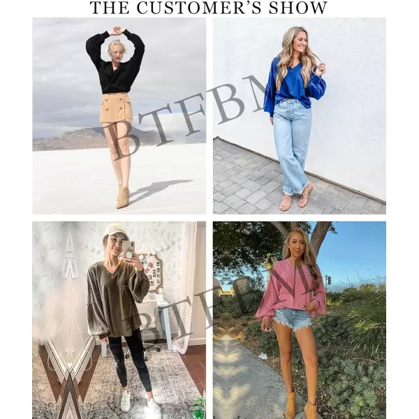 imageBTFBM Womens Casual V Neck Ribbed Knitted Shirts Pullover Tunic Tops Loose Balloon Sleeve Solid Color Blouses TopSolid Grey