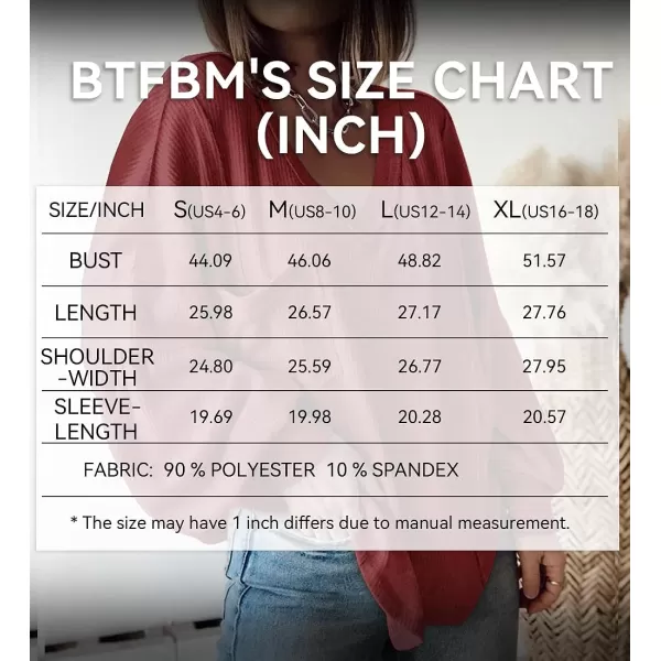 imageBTFBM Womens Casual V Neck Ribbed Knitted Shirts Pullover Tunic Tops Loose Balloon Sleeve Solid Color Blouses TopSolid Wine Red