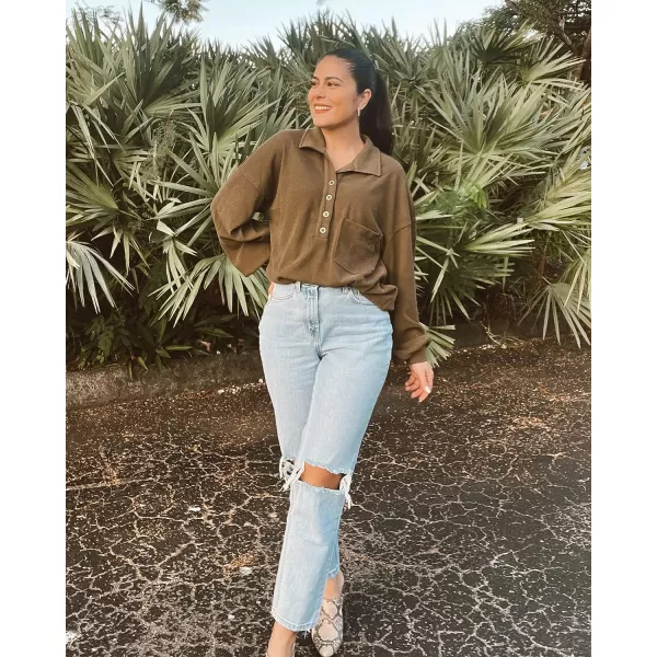 imageBTFBM Womens Casual V Neck Ribbed Knitted Shirts Pullover Tunic Tops Loose Balloon Sleeve Solid Color Blouses TopTurndown Army Green