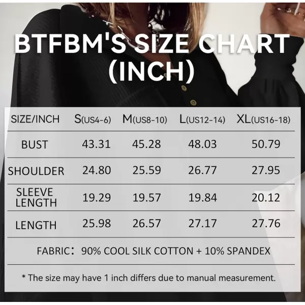 imageBTFBM Womens Casual V Neck Ribbed Knitted Shirts Pullover Tunic Tops Loose Balloon Sleeve Solid Color Blouses TopTurndown Black