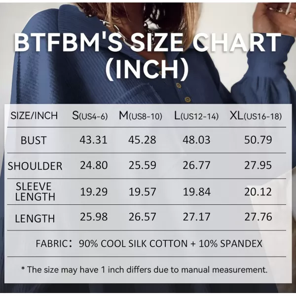 imageBTFBM Womens Casual V Neck Ribbed Knitted Shirts Pullover Tunic Tops Loose Balloon Sleeve Solid Color Blouses TopTurndown Blue