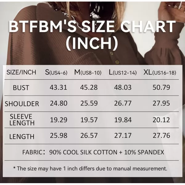 imageBTFBM Womens Casual V Neck Ribbed Knitted Shirts Pullover Tunic Tops Loose Balloon Sleeve Solid Color Blouses TopTurndown Caramel