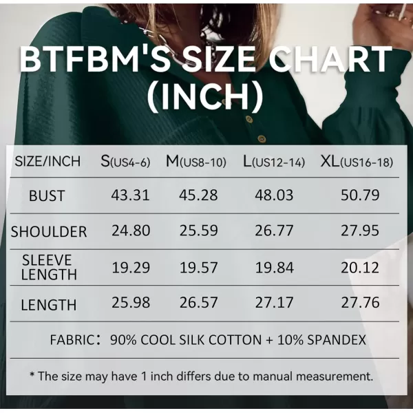 imageBTFBM Womens Casual V Neck Ribbed Knitted Shirts Pullover Tunic Tops Loose Balloon Sleeve Solid Color Blouses TopTurndown Dark Green