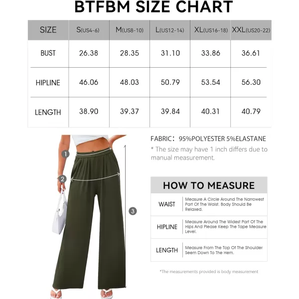 imageBTFBM Womens Casual Wide Leg Pants Spring Summer Clothes Pleated Elastic Waist Loose Palazzo Knit Trousers with PocketsSolid Army Green