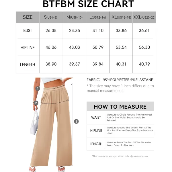 imageBTFBM Womens Casual Wide Leg Pants Spring Summer Clothes Pleated Elastic Waist Loose Palazzo Knit Trousers with PocketsSolid Beige