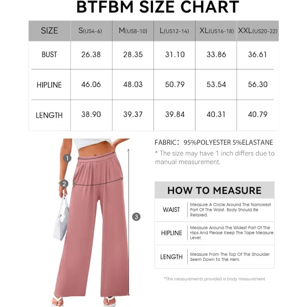 imageBTFBM Womens Casual Wide Leg Pants Spring Summer Clothes Pleated Elastic Waist Loose Palazzo Knit Trousers with PocketsSolid Dusty Pink