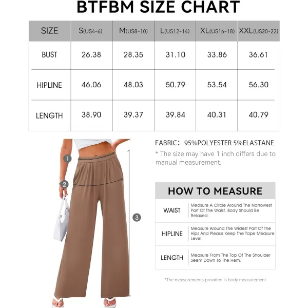 imageBTFBM Womens Casual Wide Leg Pants Spring Summer Clothes Pleated Elastic Waist Loose Palazzo Knit Trousers with PocketsSolid Khaki