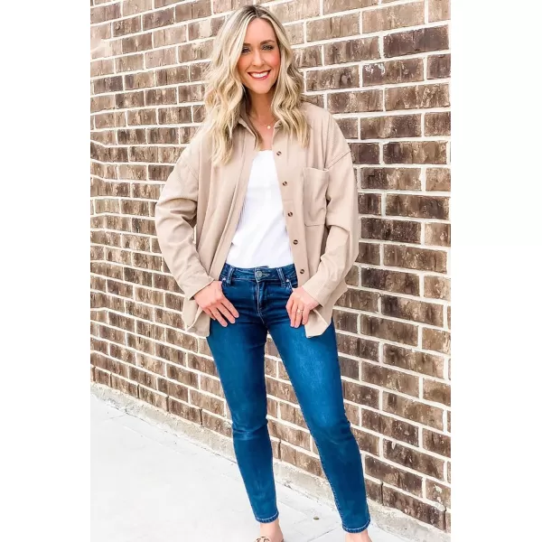 imageBTFBM Womens Corduroy Button Down Shirt Jackets Casual Rolled Long Sleeve Shacket Oversized Blouses Tops with PocketSolid Apricot
