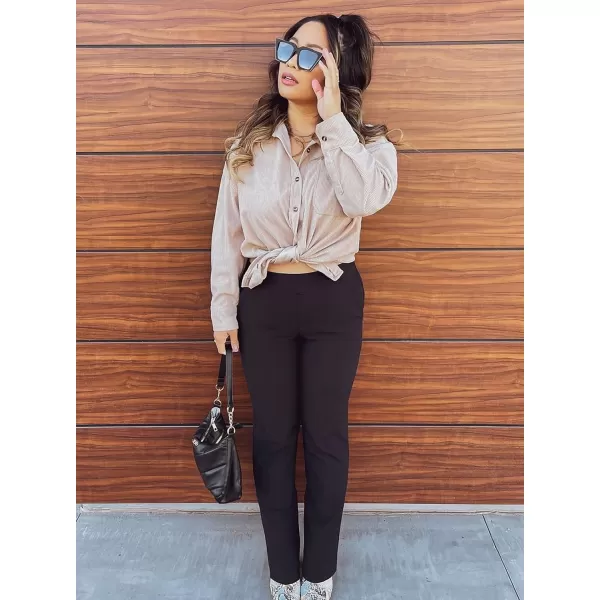 imageBTFBM Womens Corduroy Button Down Shirt Jackets Casual Rolled Long Sleeve Shacket Oversized Blouses Tops with PocketSolid Apricot
