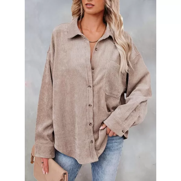 imageBTFBM Womens Corduroy Button Down Shirt Jackets Casual Rolled Long Sleeve Shacket Oversized Blouses Tops with PocketSolid Apricot