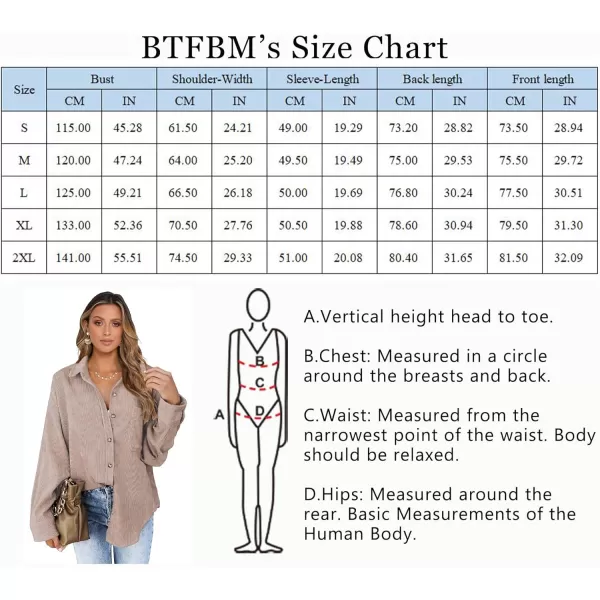imageBTFBM Womens Corduroy Button Down Shirt Jackets Casual Rolled Long Sleeve Shacket Oversized Blouses Tops with PocketSolid Apricot