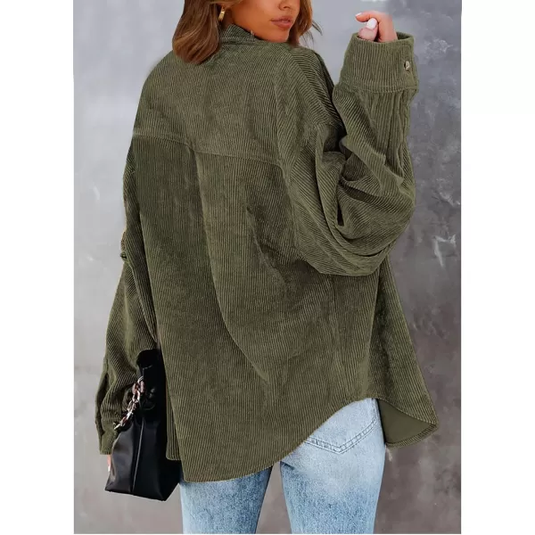 imageBTFBM Womens Corduroy Button Down Shirt Jackets Casual Rolled Long Sleeve Shacket Oversized Blouses Tops with PocketSolid Army Green
